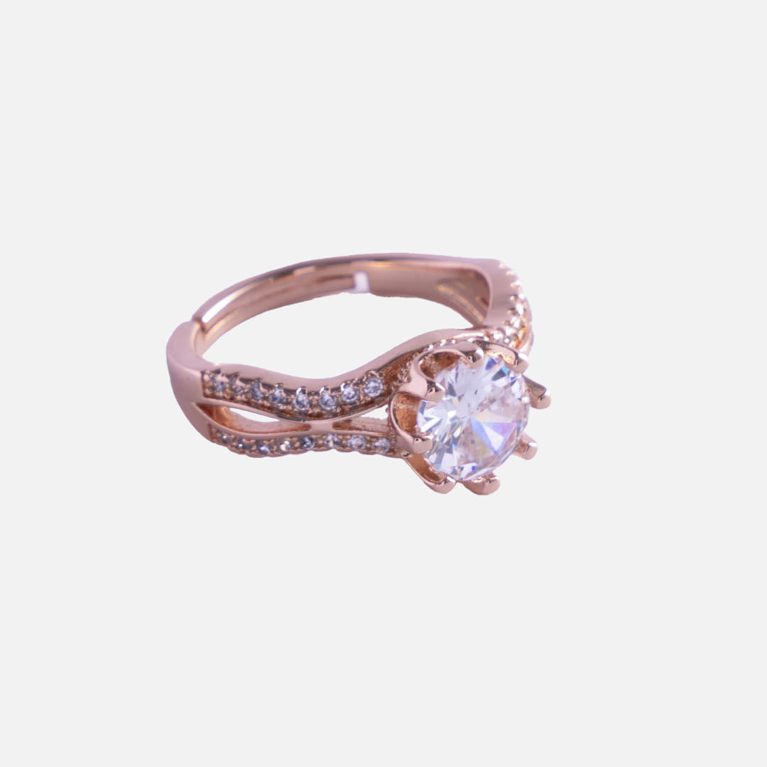 Rose Gold Solitaire Crystal Ring