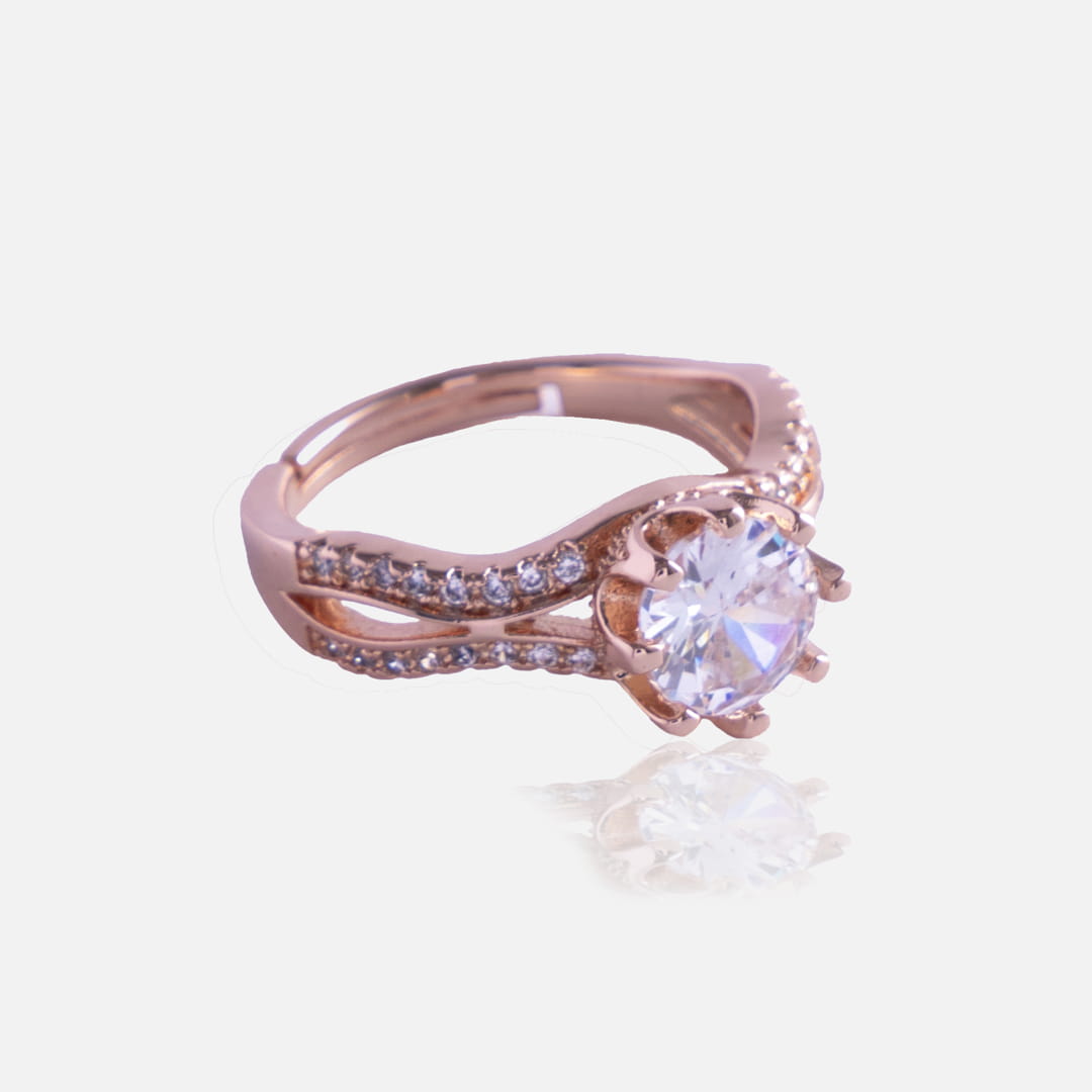 Rose Gold Solitaire Crystal Ring