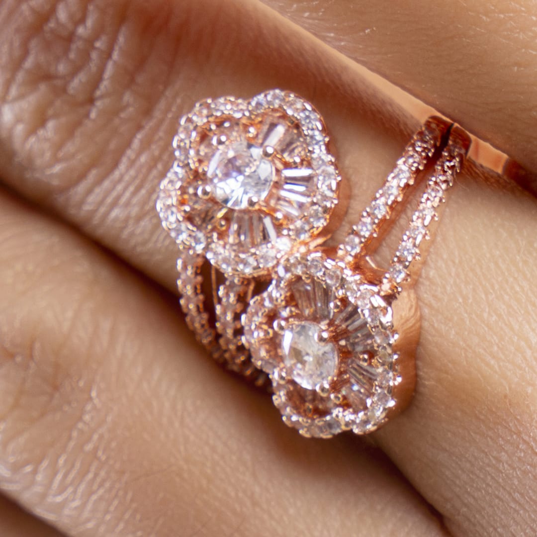 Double Halo Rose Gold Statement Ring