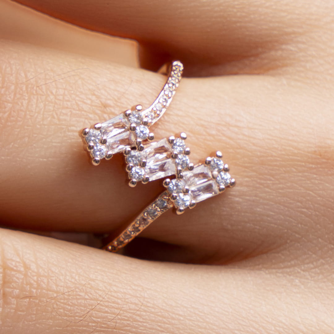 Rose Gold Triple Bar Stone Ring