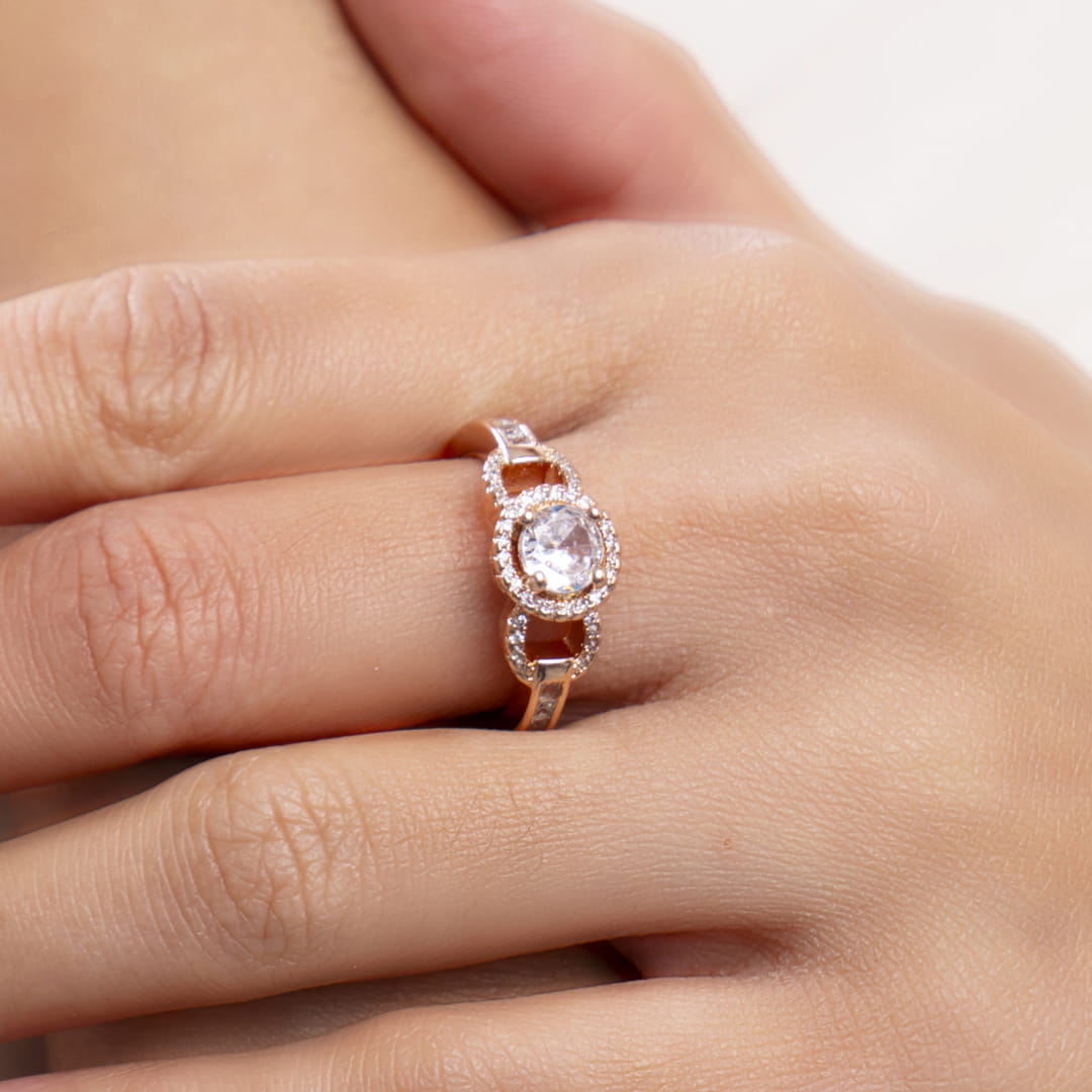 Rose Gold Circle Link Stone Ring