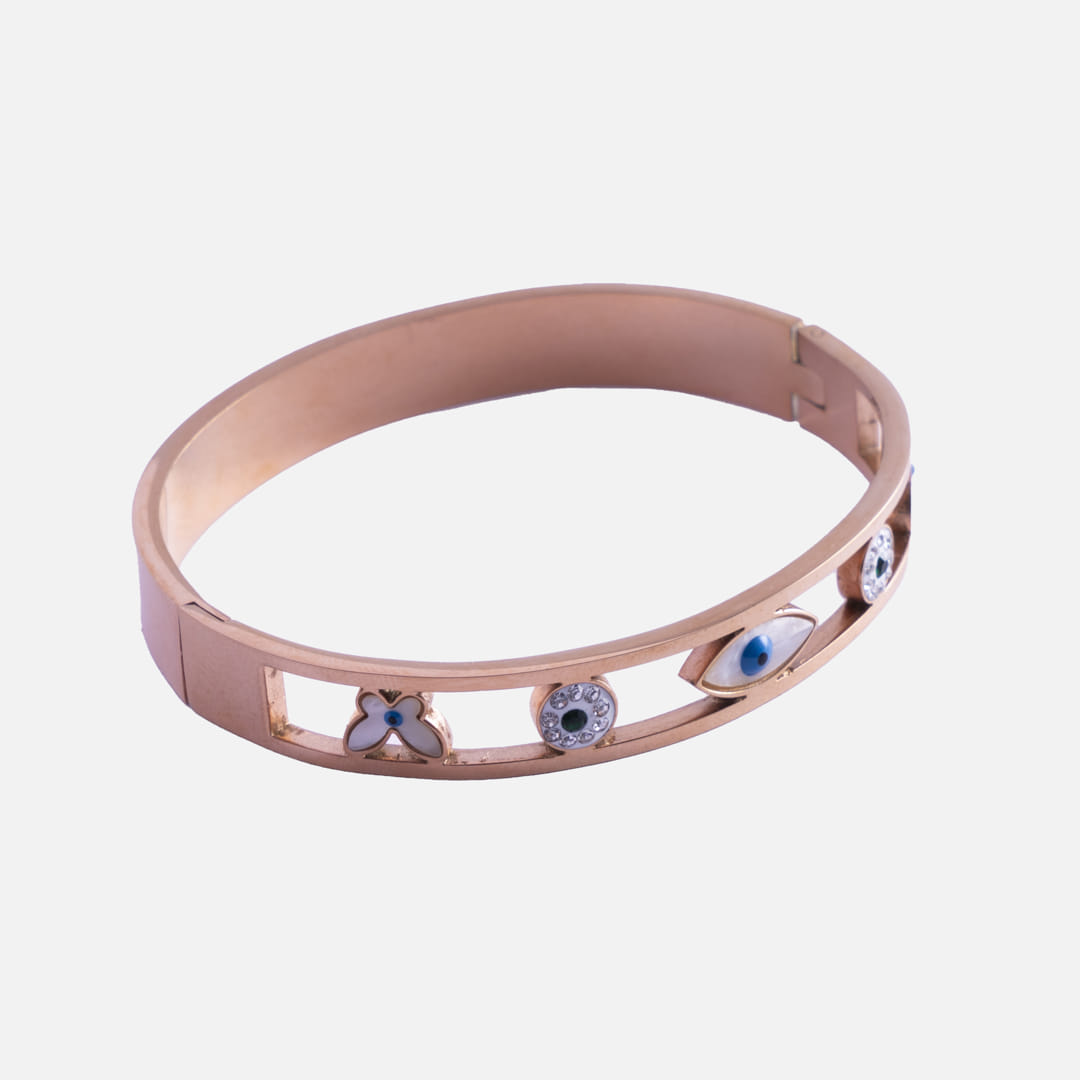 Rose Gold Evil Eye Charm Bangle Bracelet