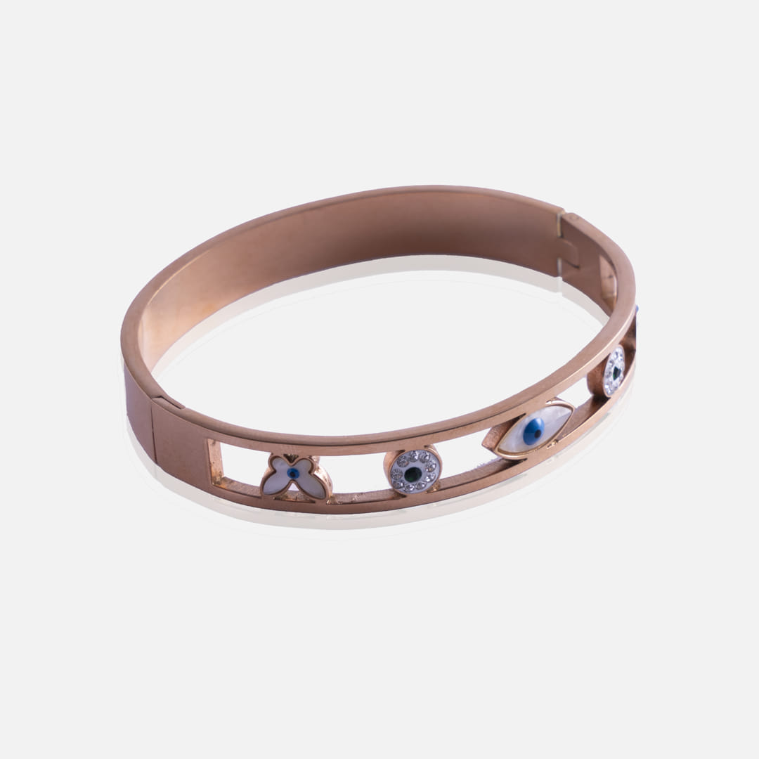 Rose Gold Evil Eye Charm Bangle Bracelet
