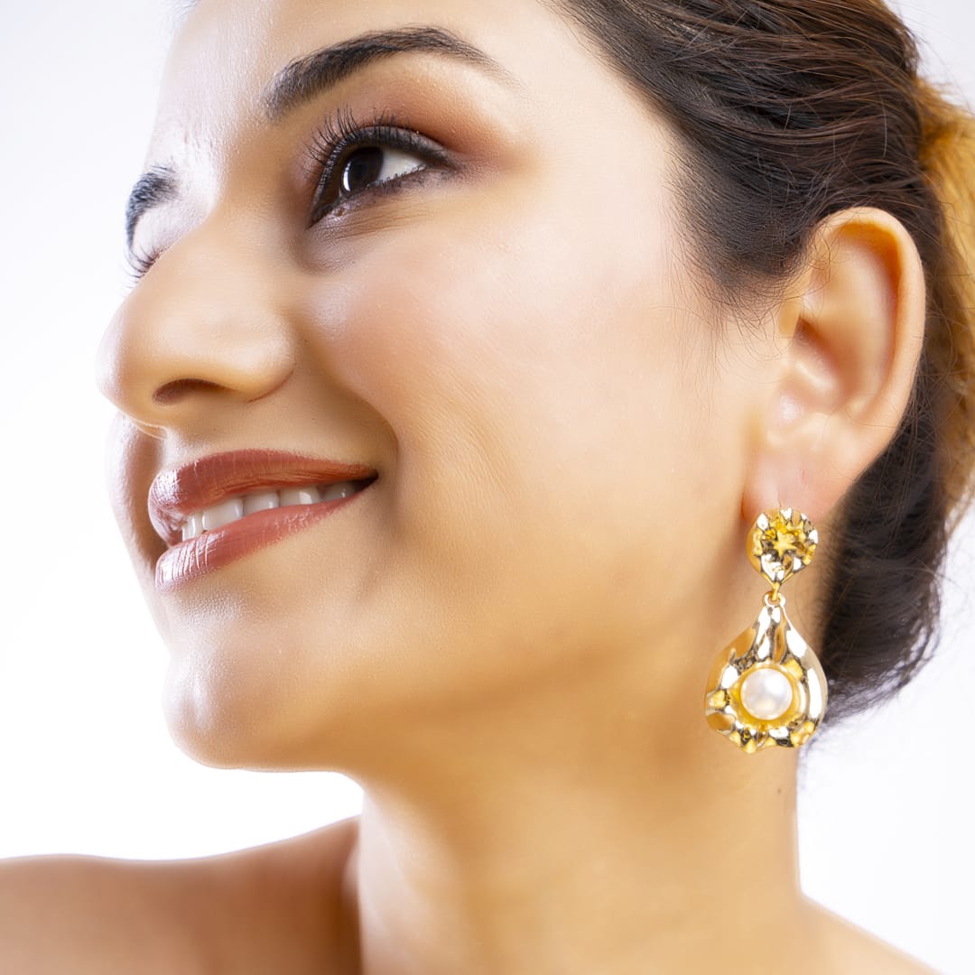 Gold Pearl Drop Statement Earrings