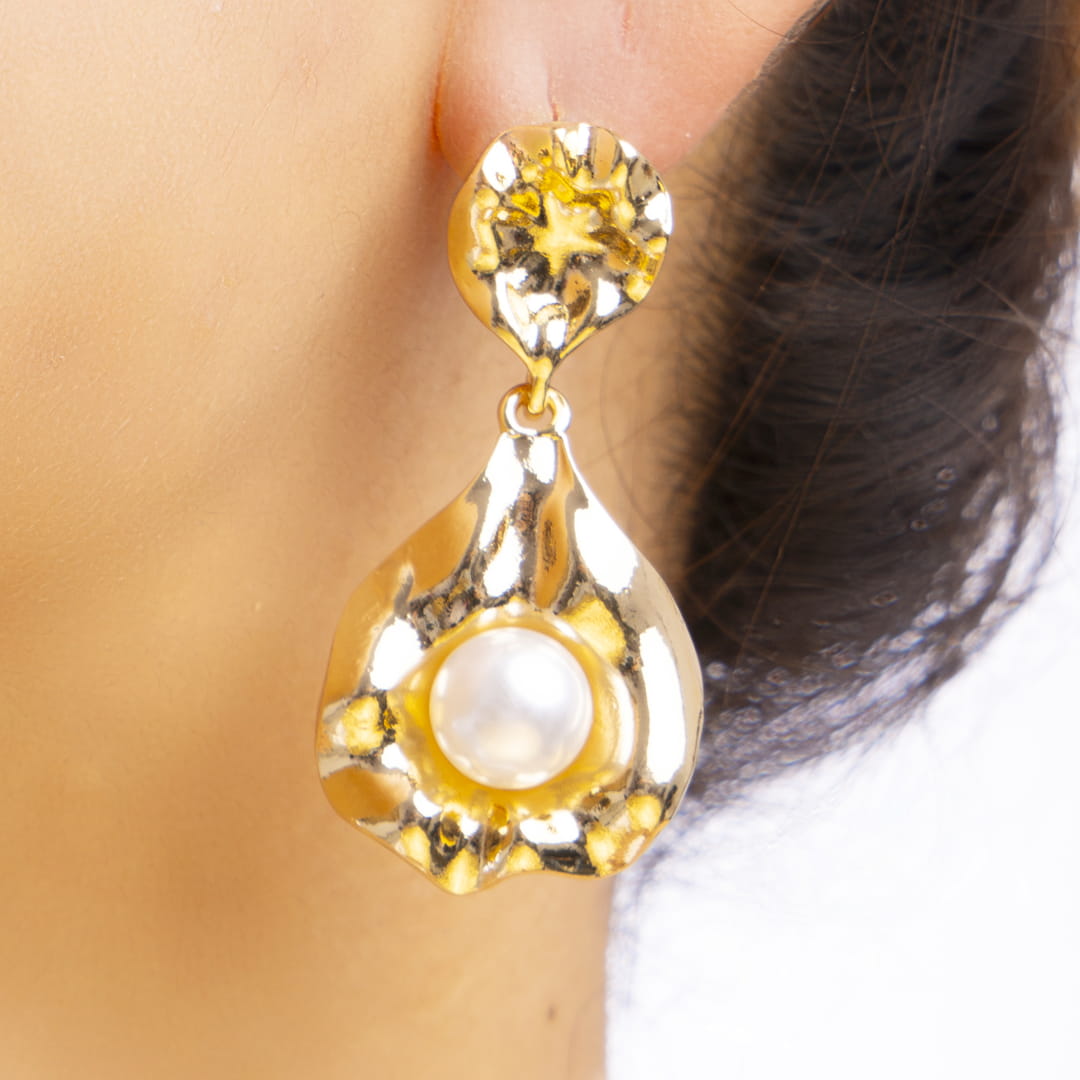 Gold Pearl Drop Statement Earrings