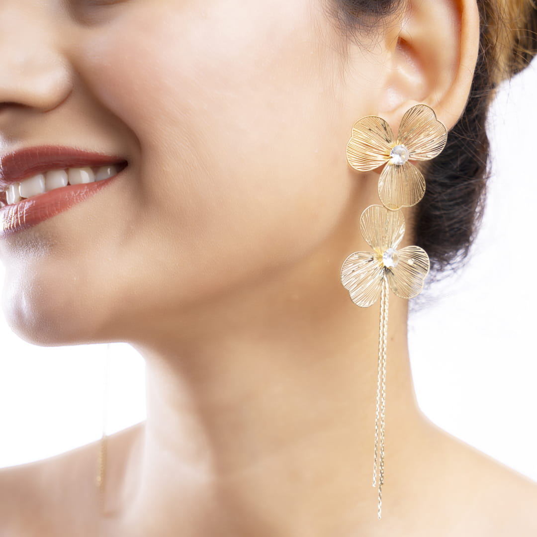 Gold Floral Statement Earrings
