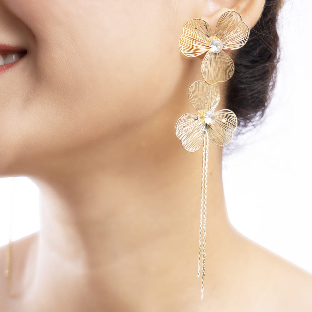 Gold Floral Statement Earrings