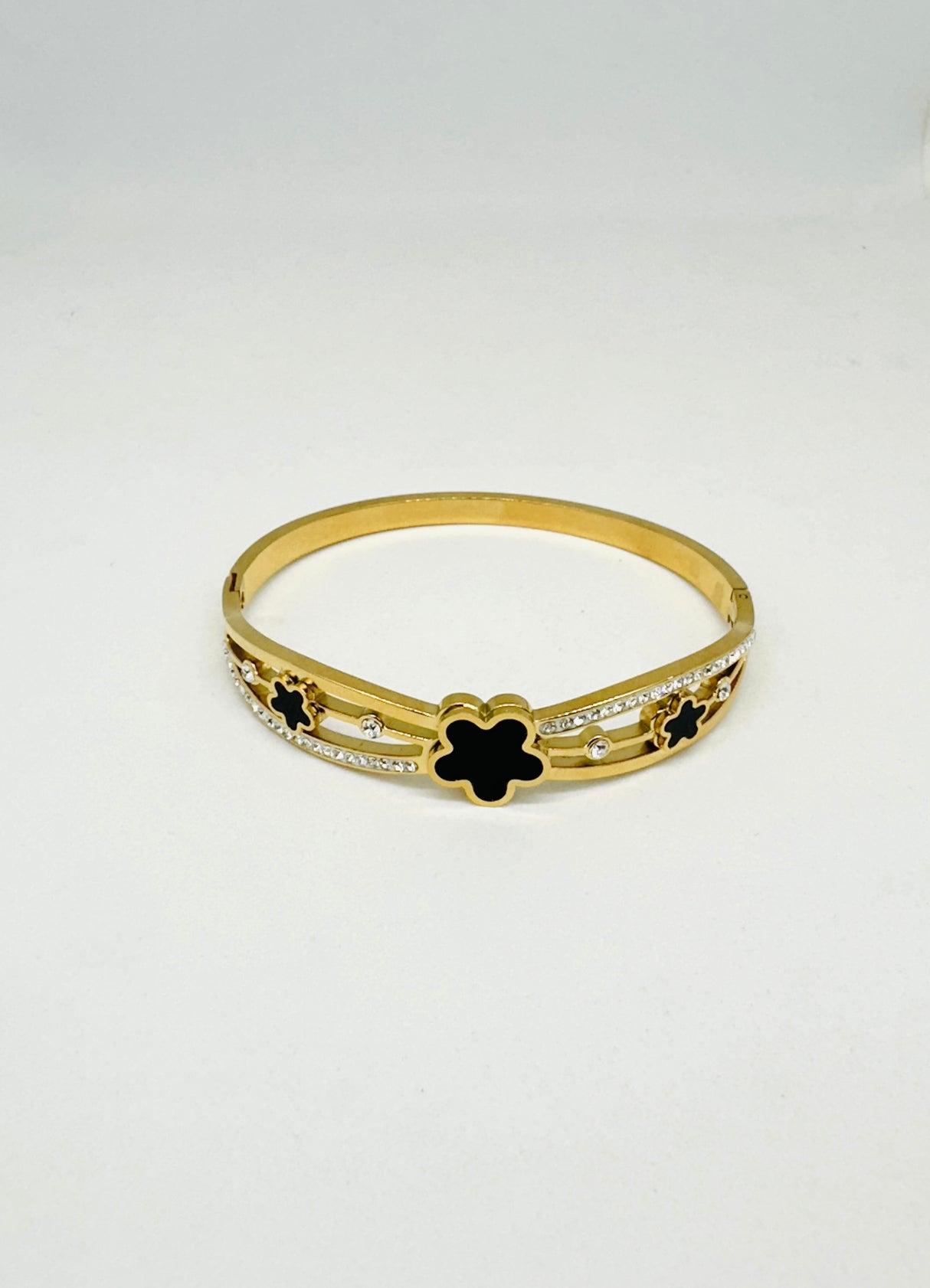 Black Floral Accent Stainless Steel Bangle