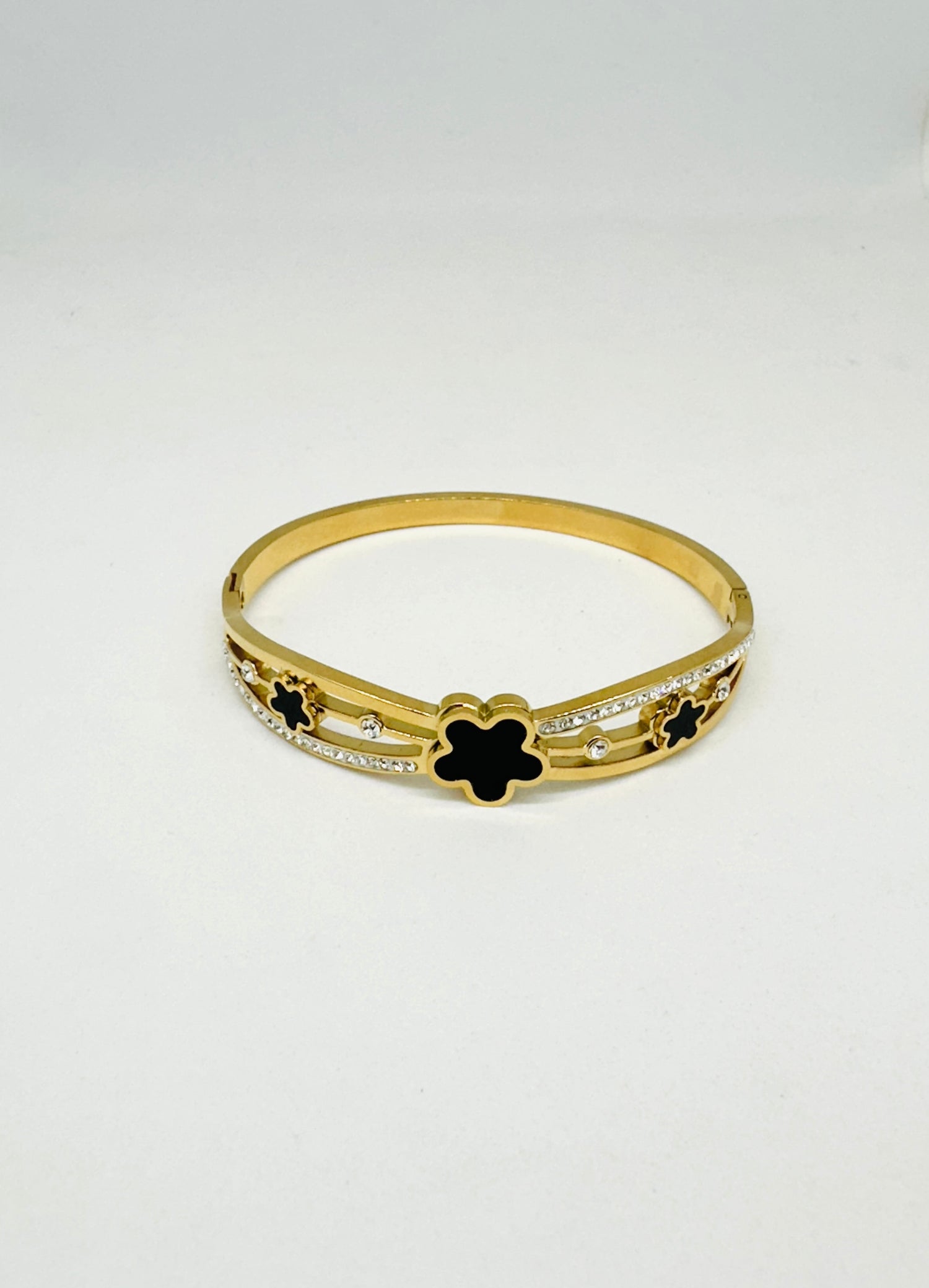 Black Floral Accent Stainless Steel Bangle