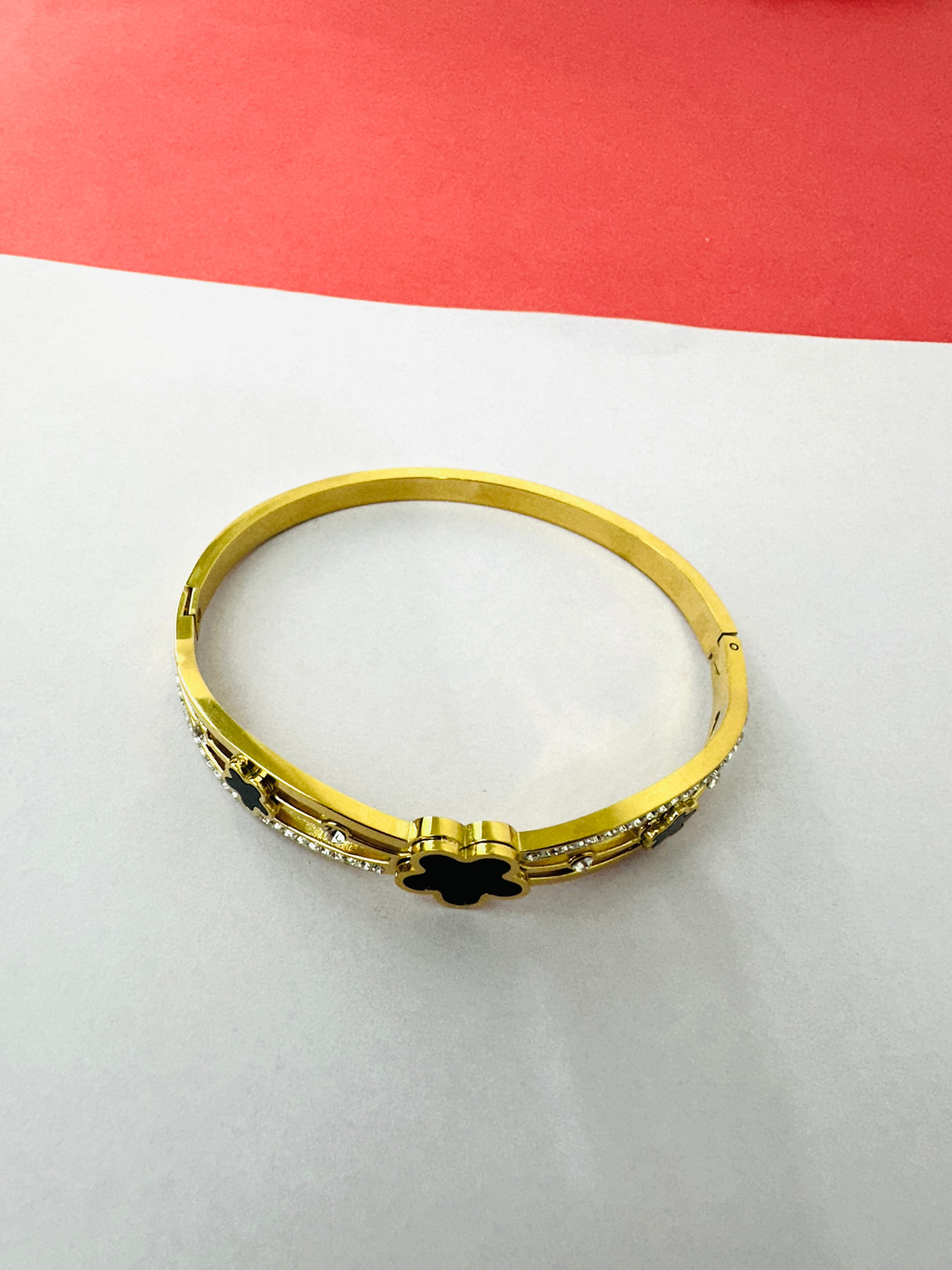 Black Floral Accent Stainless Steel Bangle