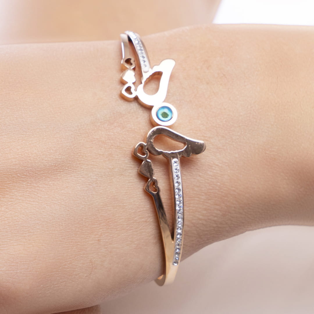 Rose Gold Hamsa and Evil Eye Bracelet