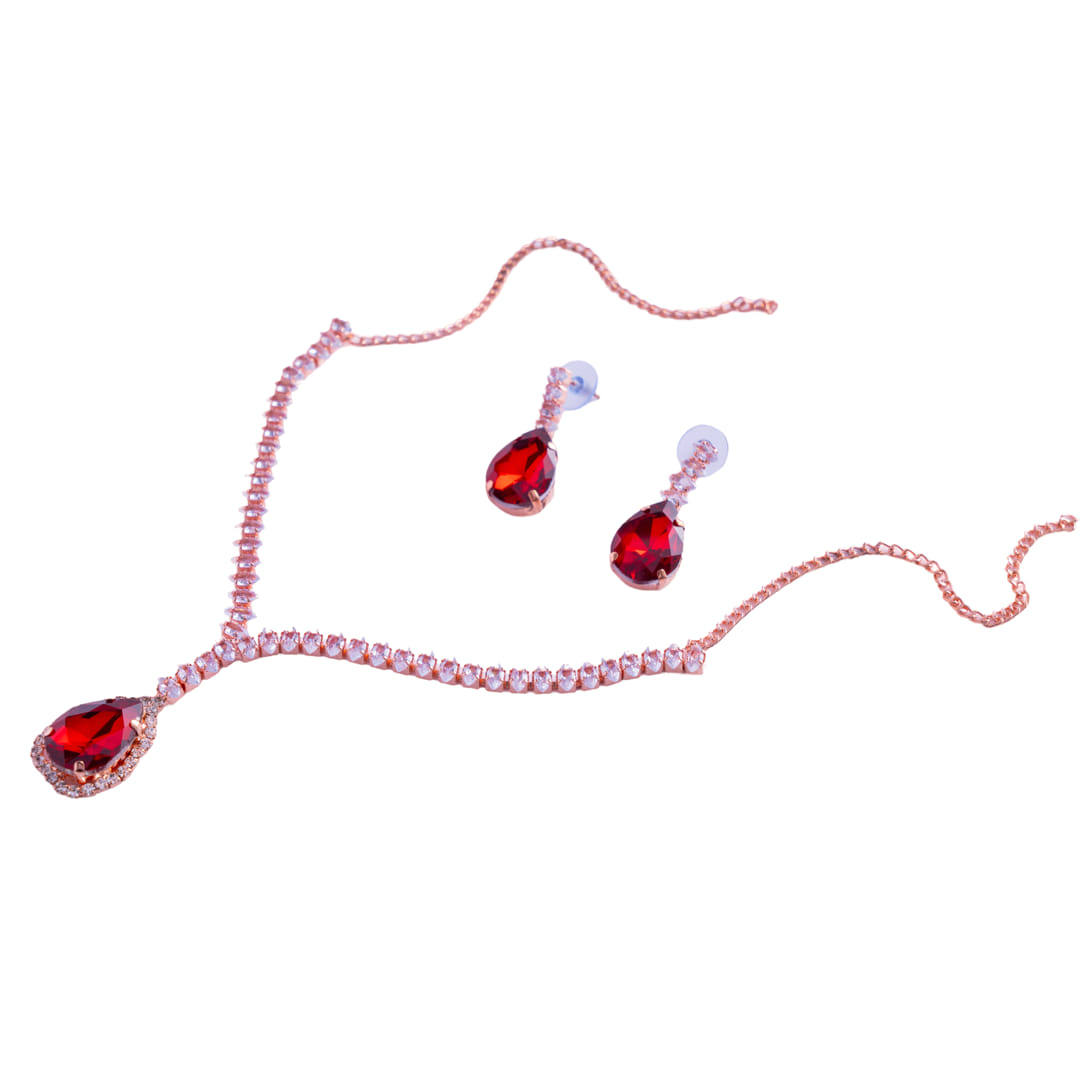 Red Teardrop Necklace and Earrings Set