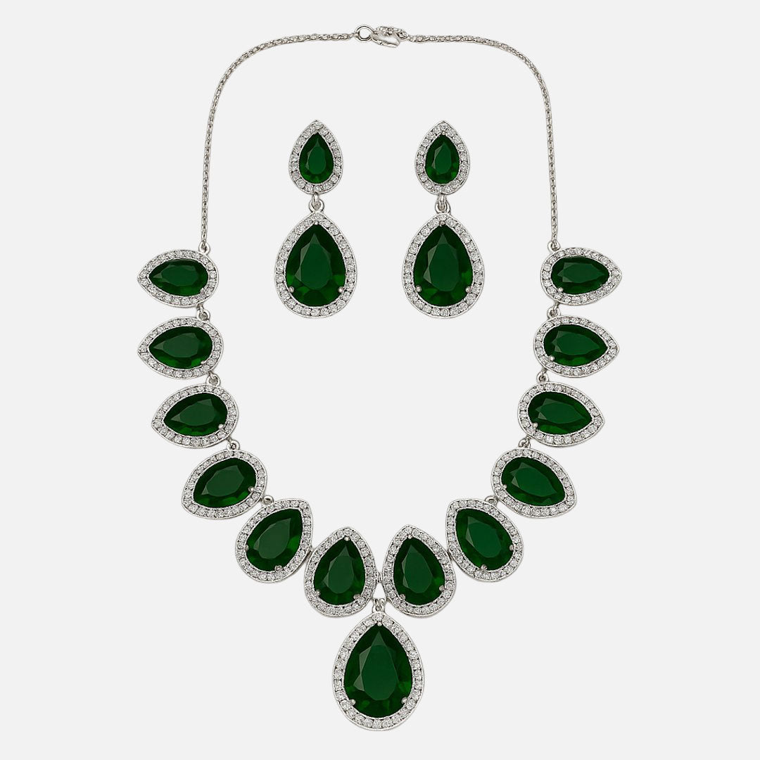 American Diamond Teardrop Necklace and Earring Set