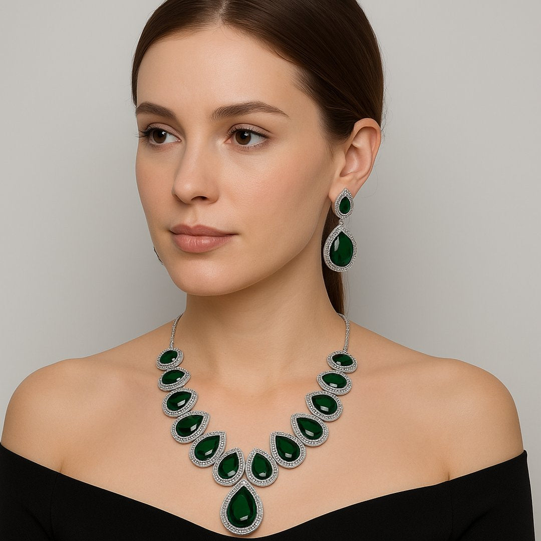 American Diamond Teardrop Necklace and Earring Set
