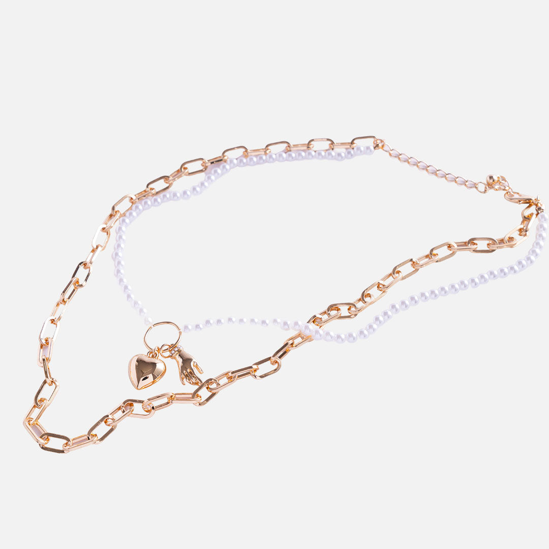 Dual-Strand Pearl and Gold Link Necklace