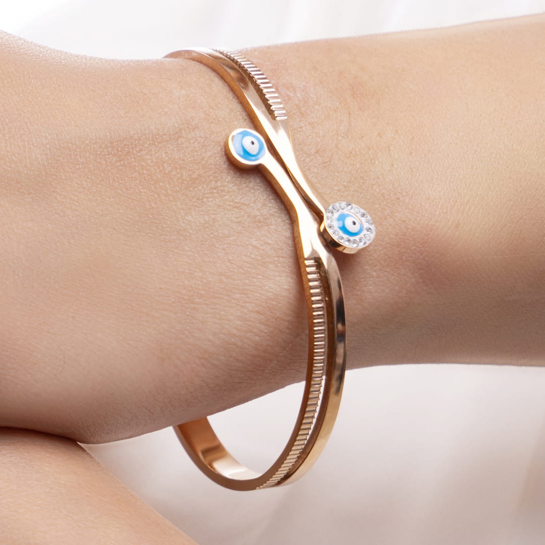 Gold Evil Eye Bangle Bracelet