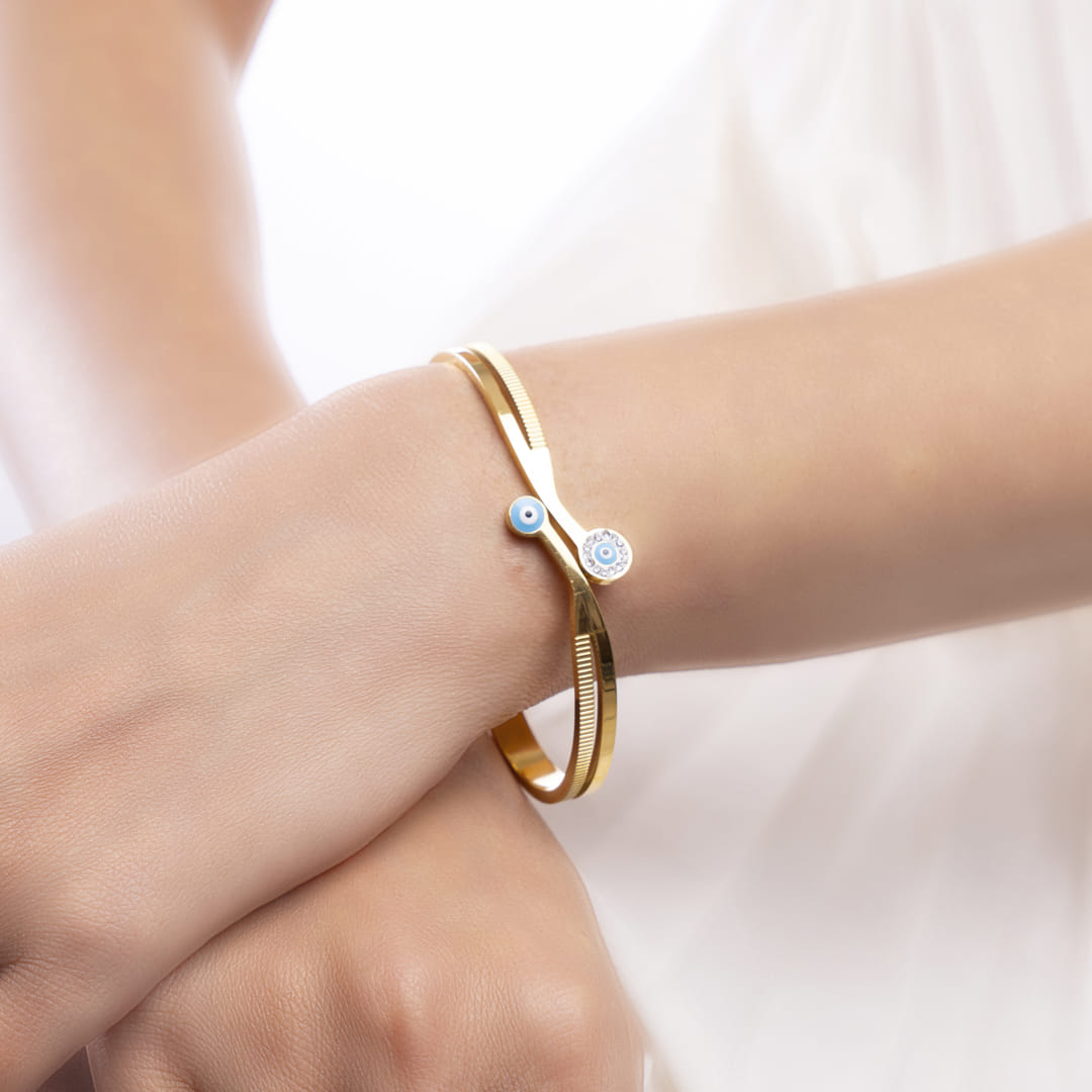Gold Evil Eye Bangle Bracelet