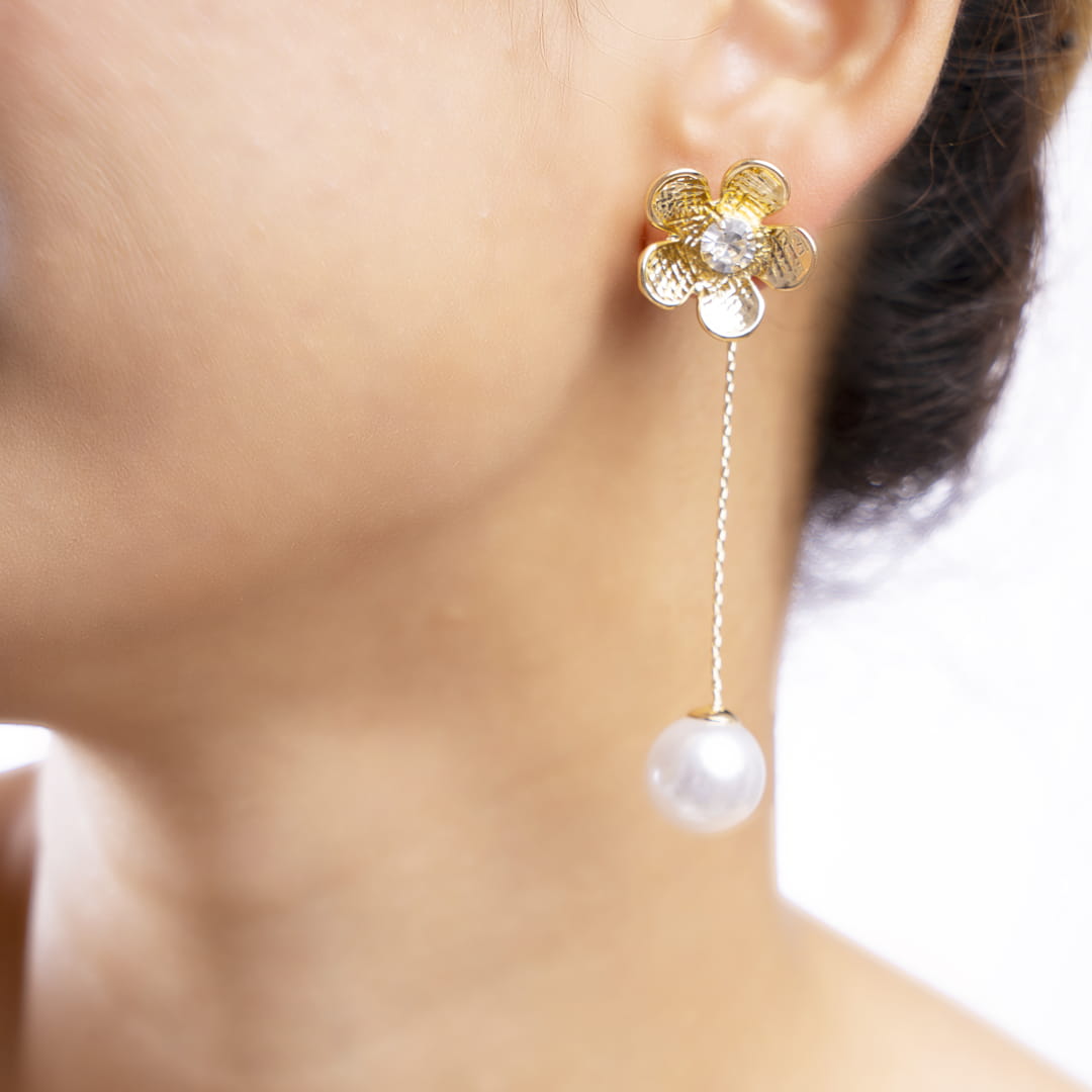 Floral Drop Earrings with Pearl Accent