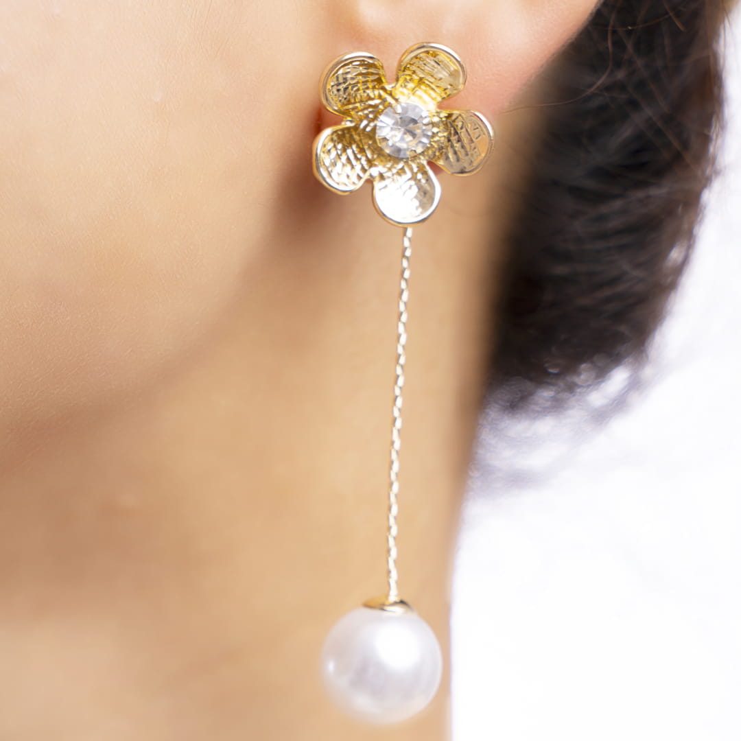 Floral Drop Earrings with Pearl Accent