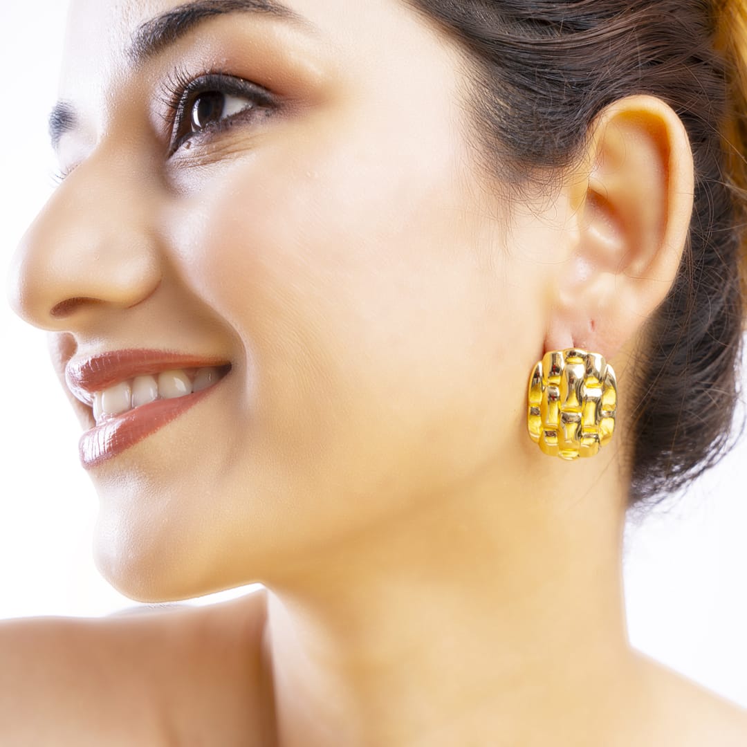 Gold Textured Dome Earrings