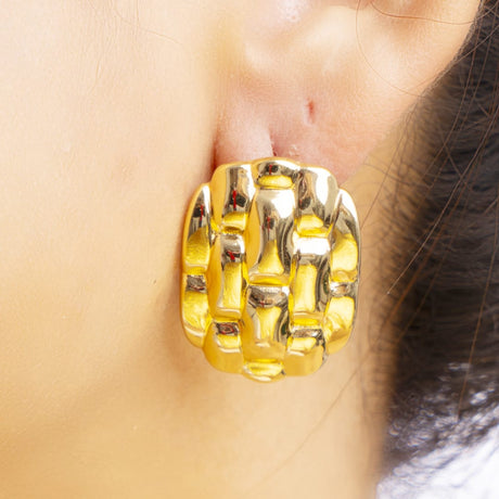 Gold Textured Dome Earrings