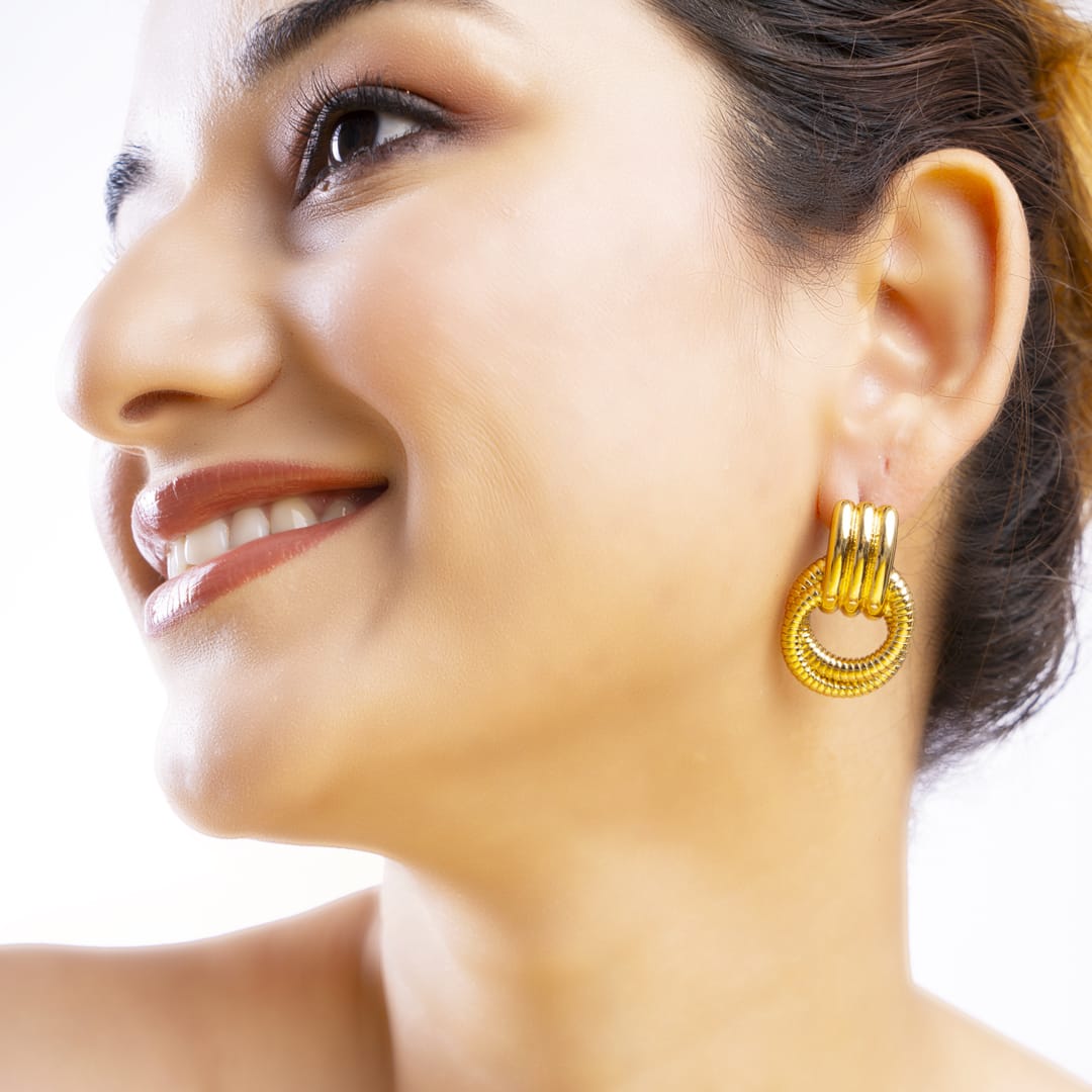 Gold Circular Textured Earrings