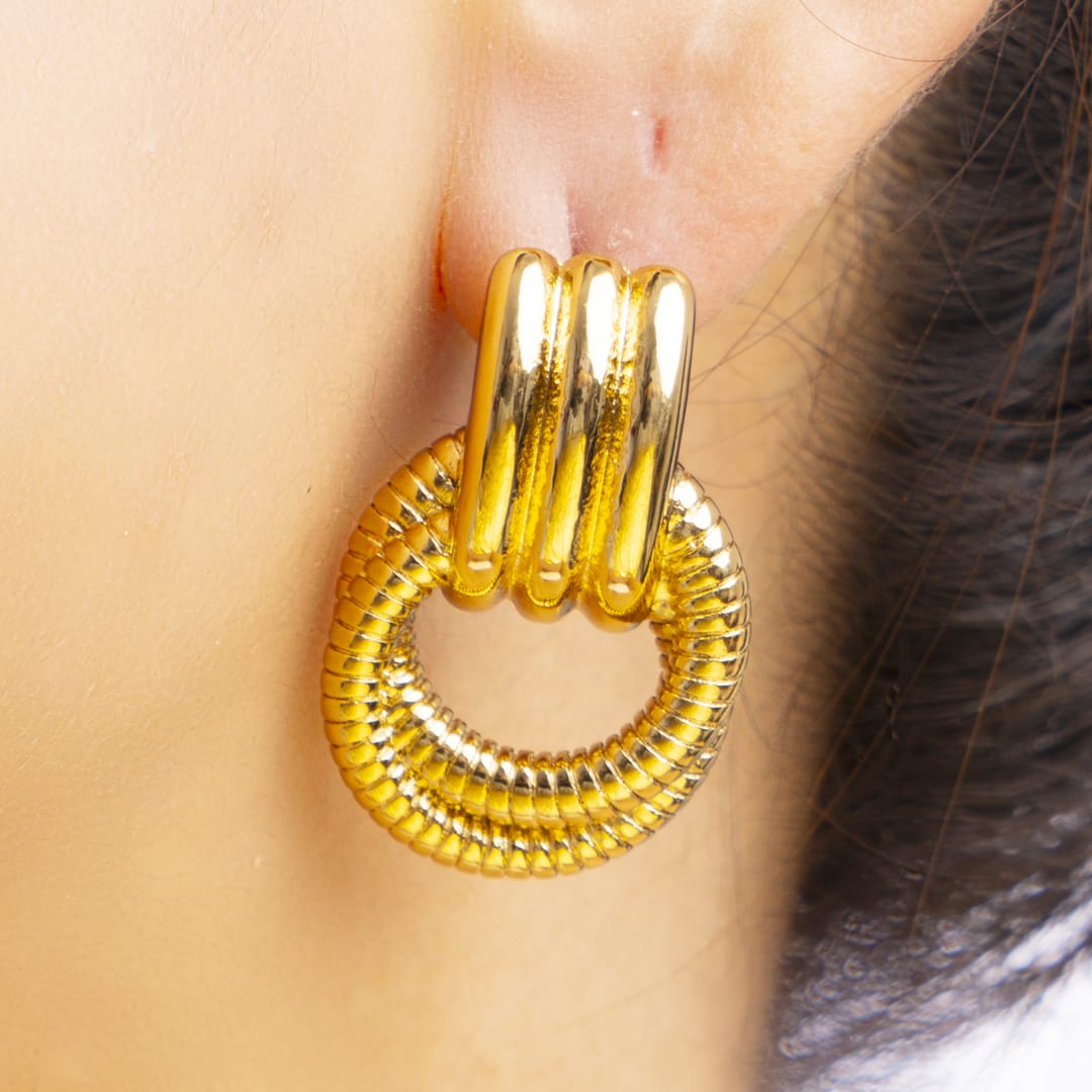 Gold Circular Textured Earrings