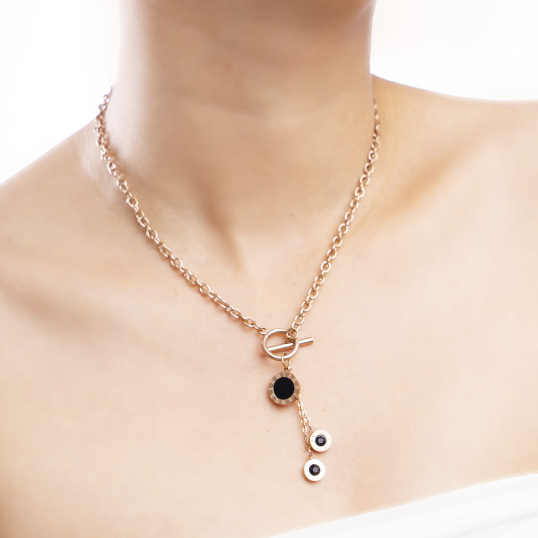Black Stone Drop Pendant Necklace