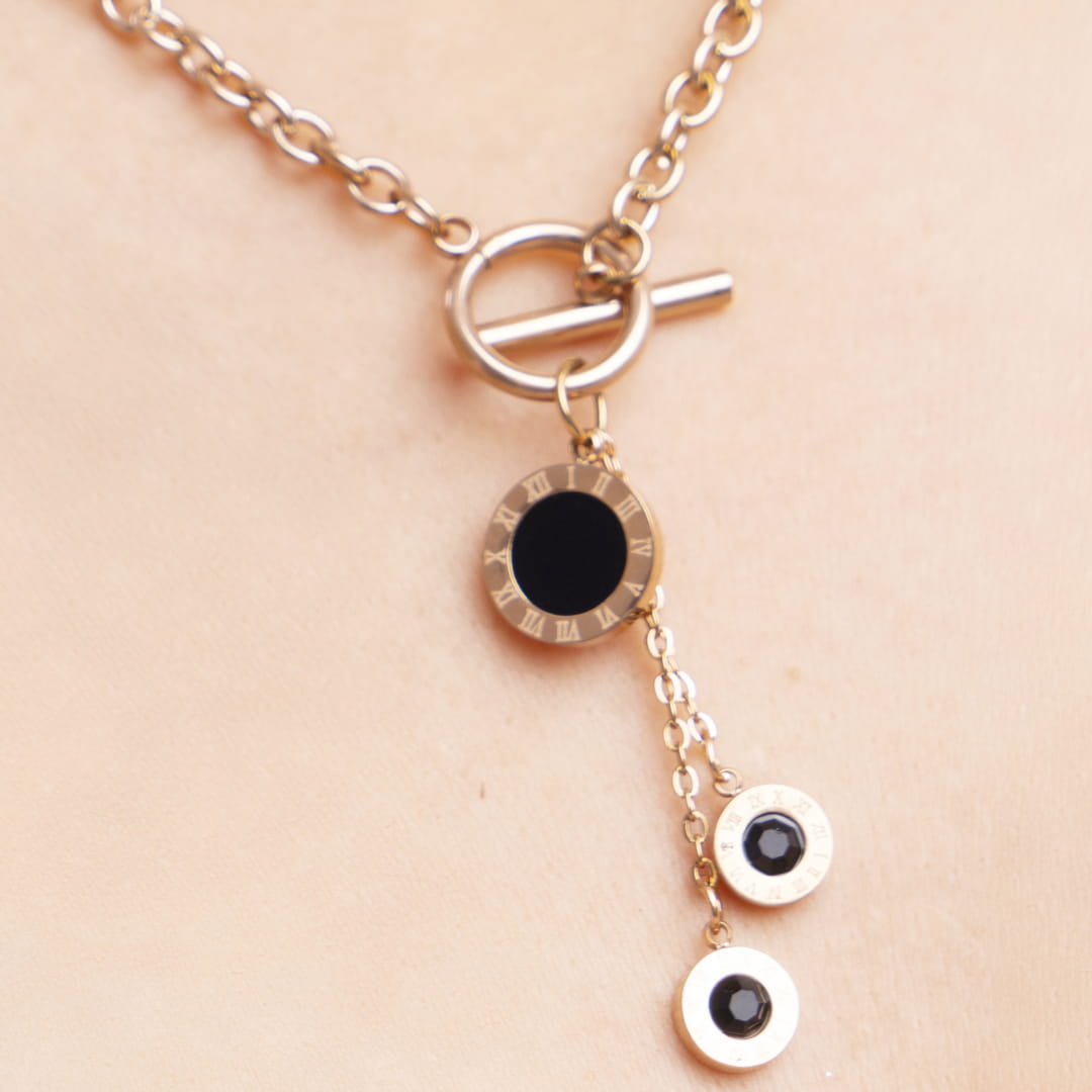 Black Stone Drop Pendant Necklace