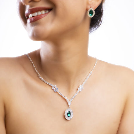 Oval  Stone Necklace and Earrings Set
