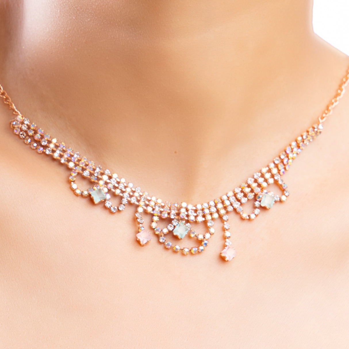 Rose Gold Delicate Crystal Necklace Set