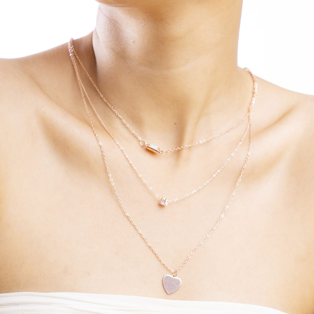 Triple Layer Heart and Charm Pendant Necklace