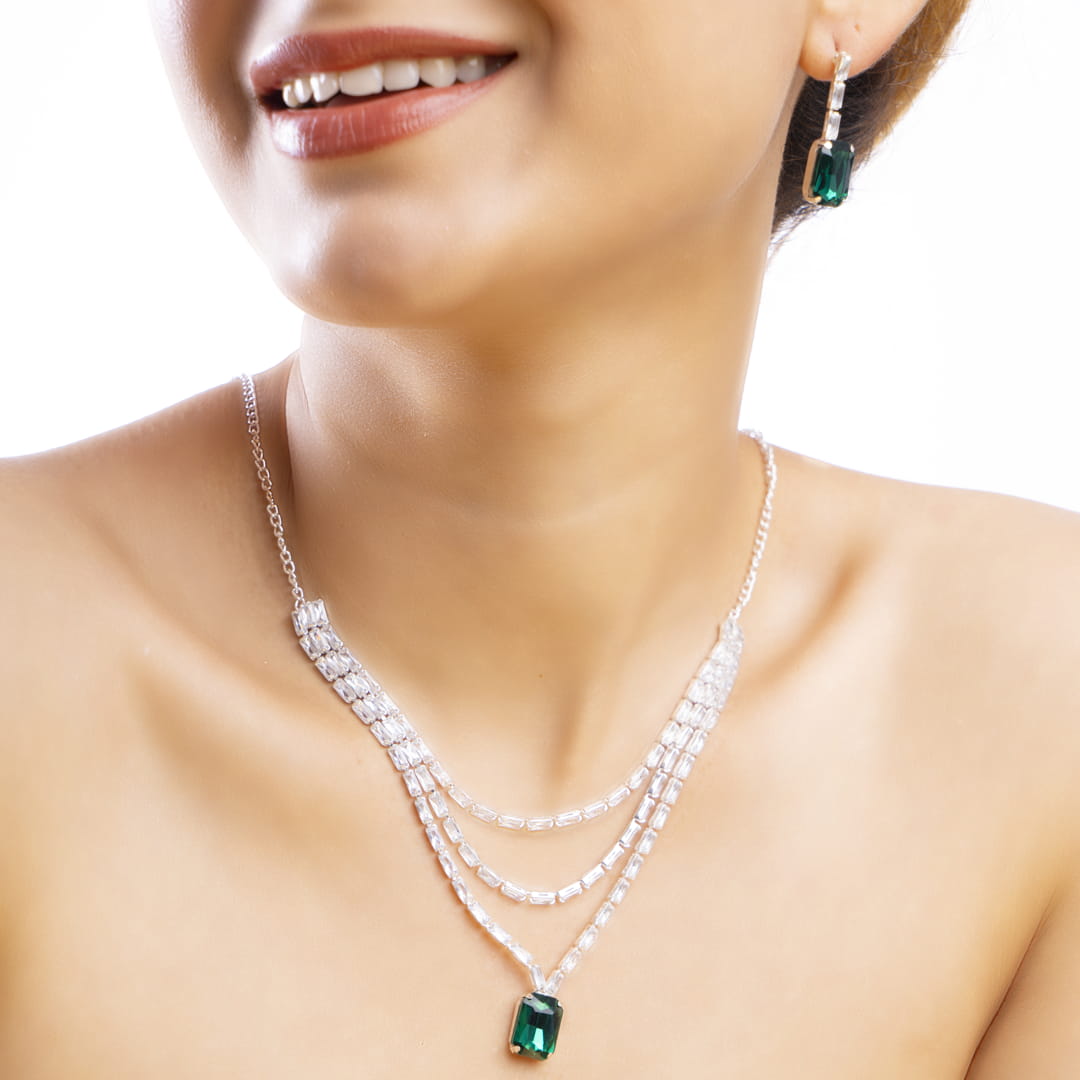 Triple Layered Emerald Pendant Necklace