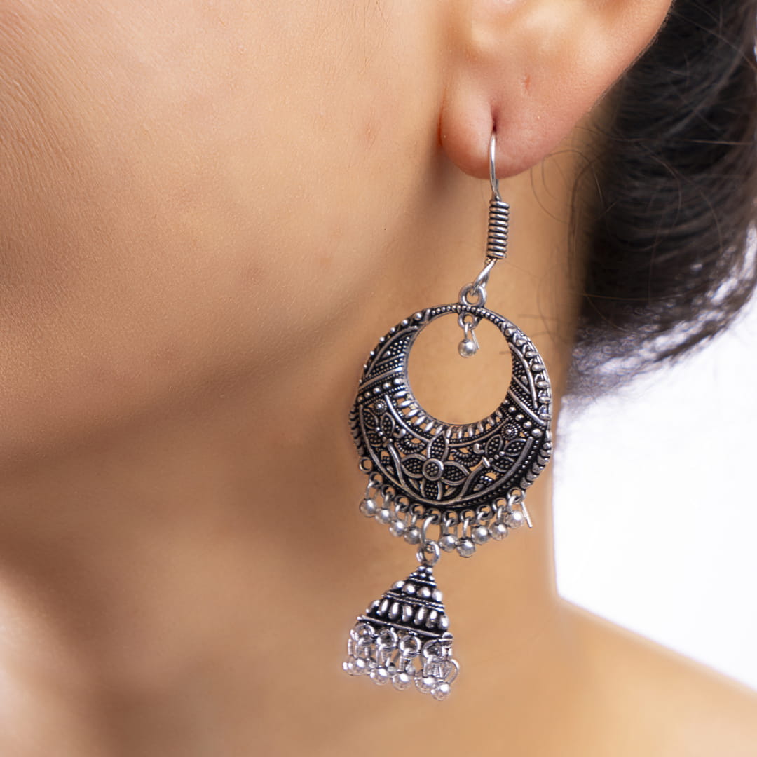 Oxidized Silver Dangler Jhumka Earrings