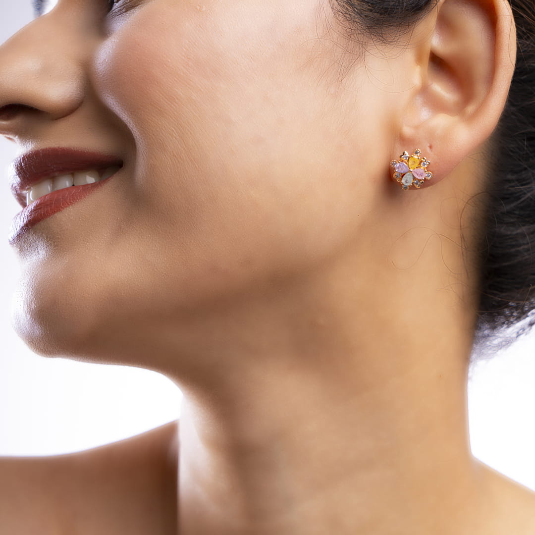 Rose Gold Multicolor Floral Stud Earrings