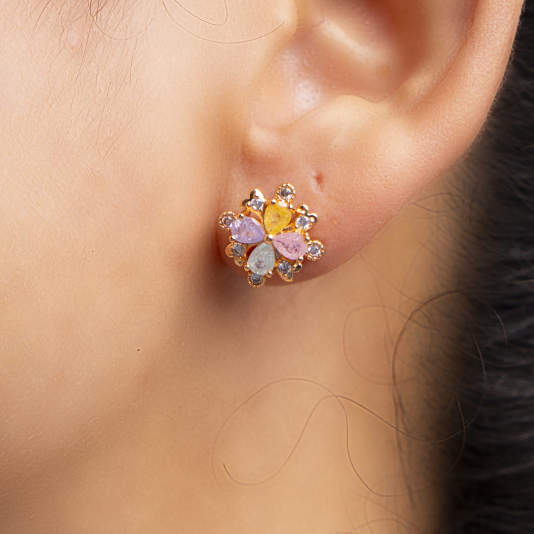 Rose Gold Multicolor Floral Stud Earrings