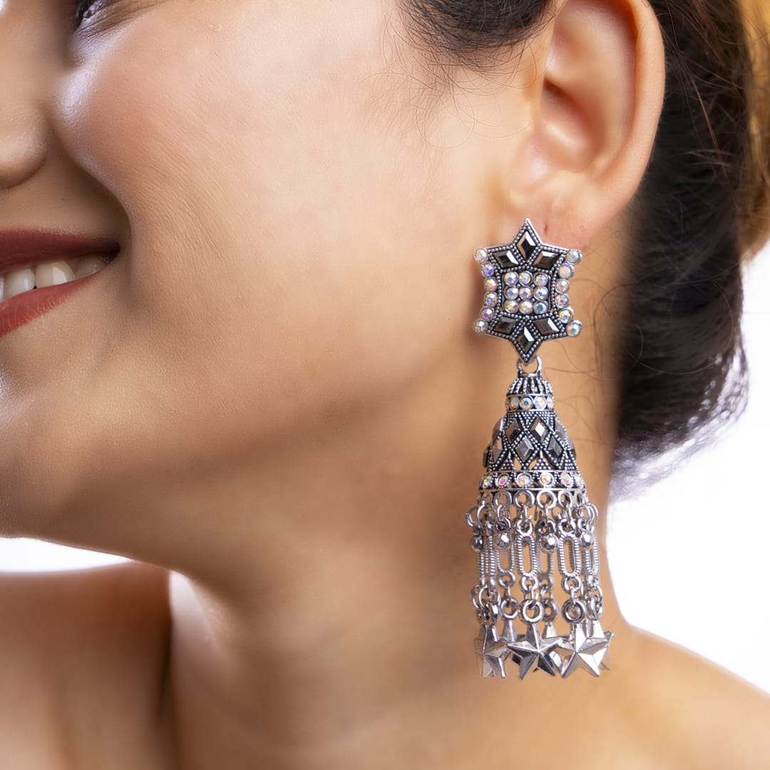 Star-Shaped Tassel Jhumka Earrings