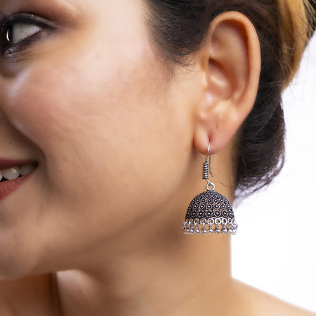 Oxidized Silver Traditional Jhumka Earrings