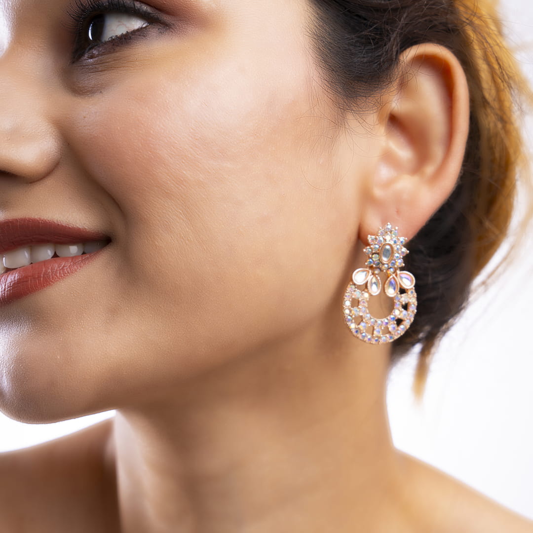 Rose Gold Sparkling Circular Drop Earrings