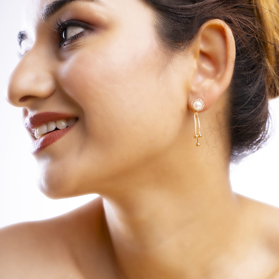 Rose Gold Pearl Dangle Earrings
