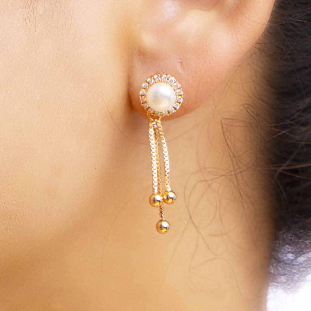 Rose Gold Pearl Dangle Earrings