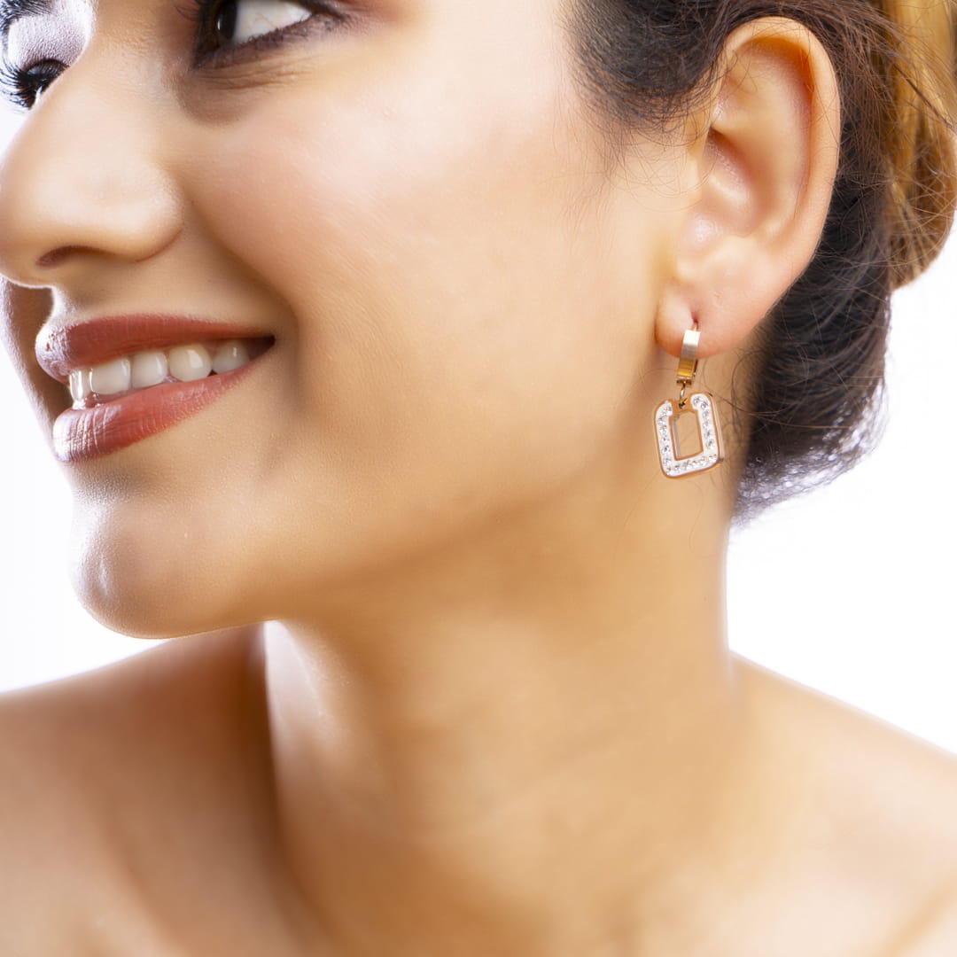 Sparkling Crystal Rectangle Drop Earrings