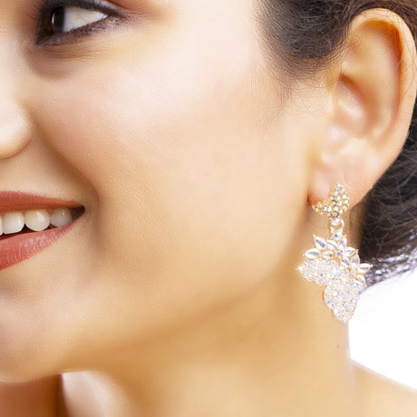 Rose Gold Floral Leaf Crystal Drop Earrings