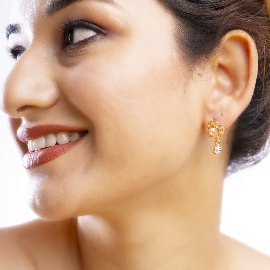 Rose Gold Crystal Floral Drop Earrings