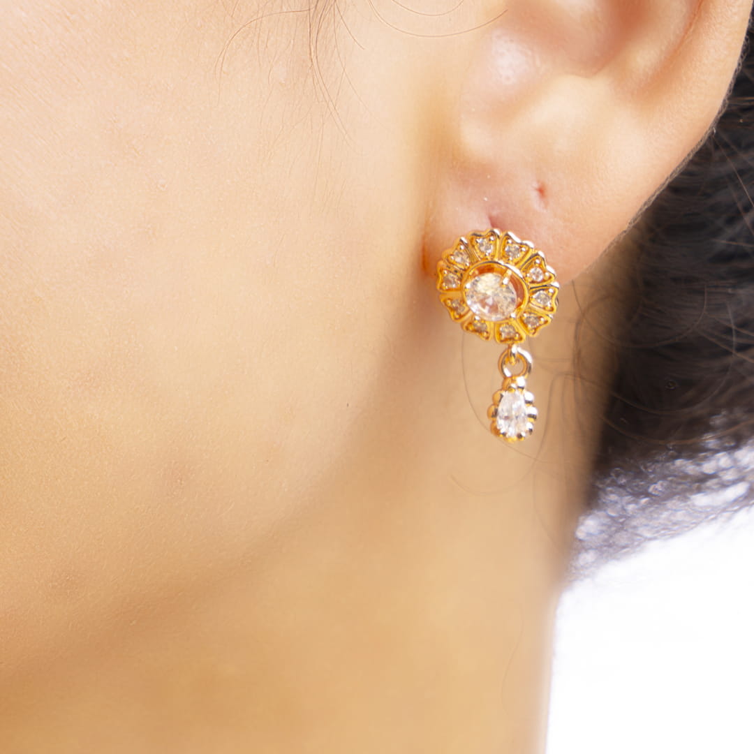 Rose Gold Crystal Floral Drop Earrings