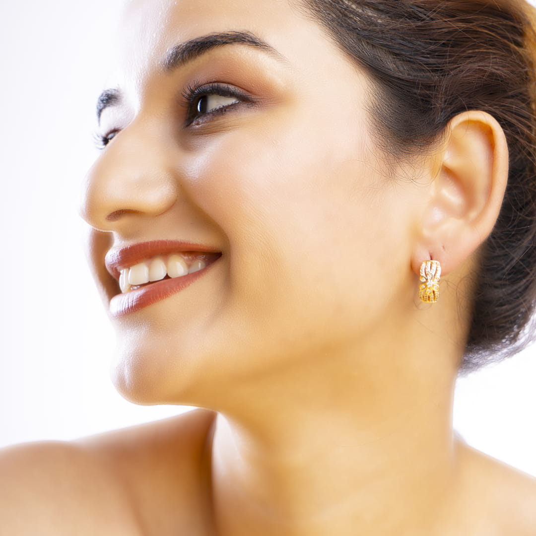Rose Gold Floral Pattern Huggie Hoop Earrings