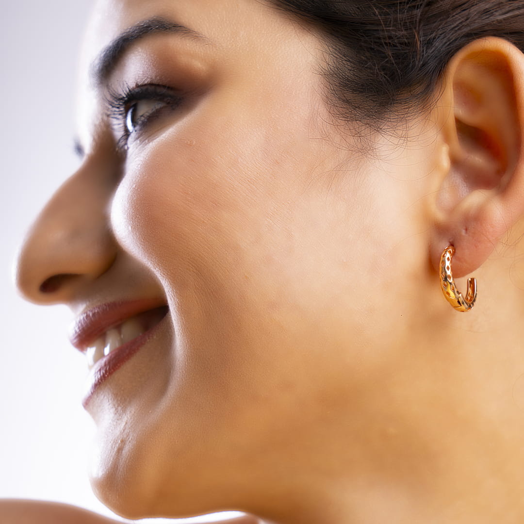 Rose Gold Textured Huggie Hoop Earrings