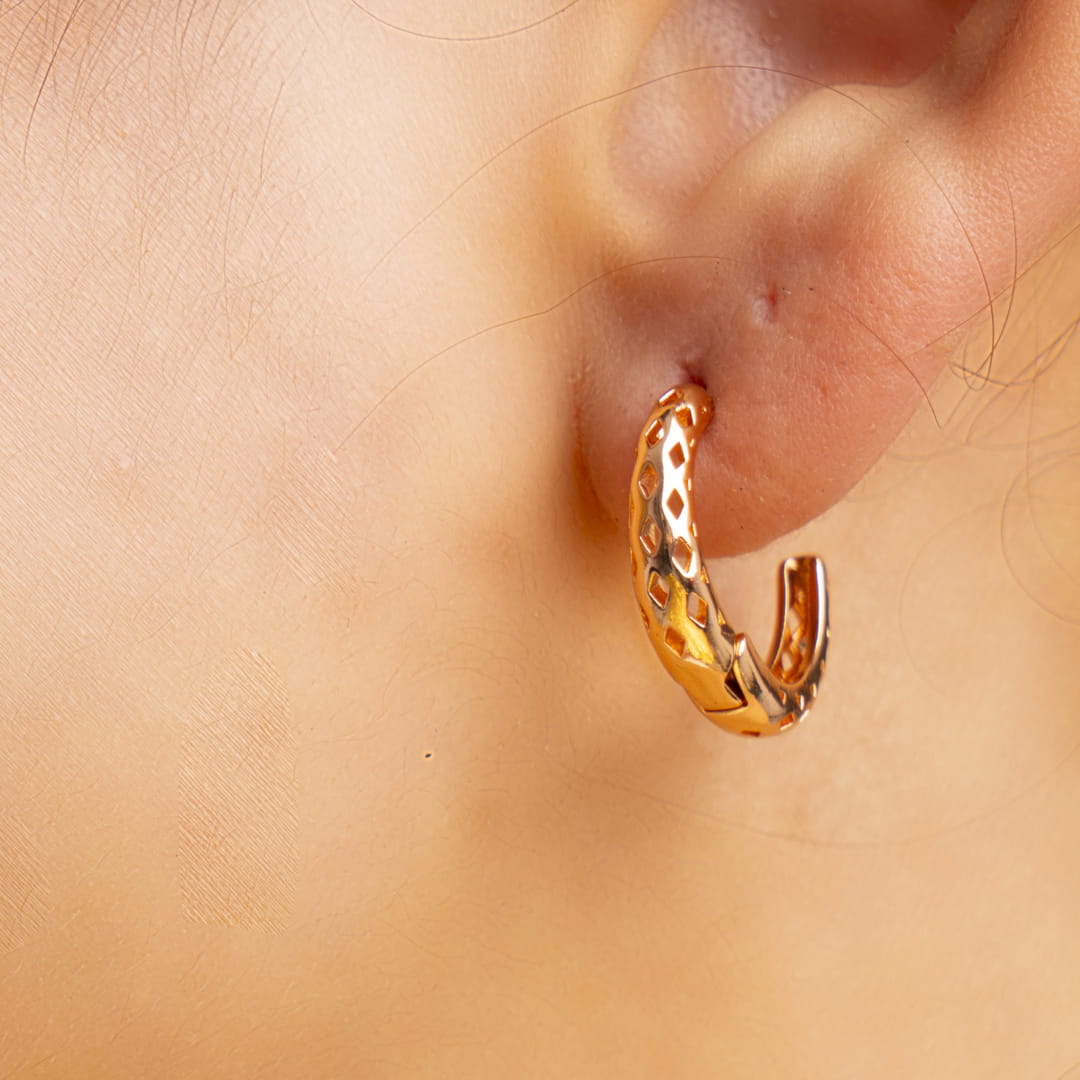 Rose Gold Textured Huggie Hoop Earrings