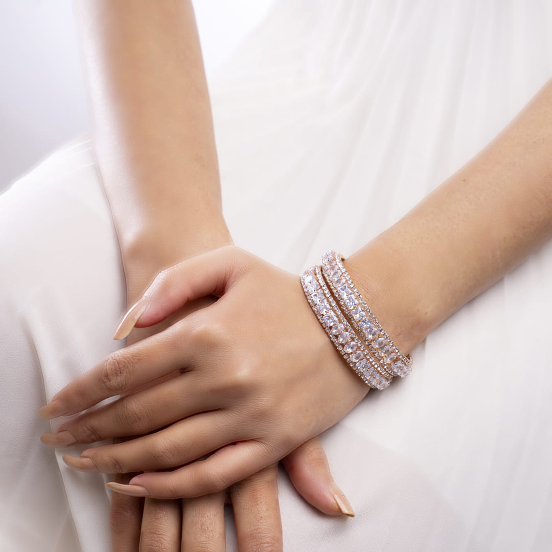 Rose Gold Crystal-Studded Bangles