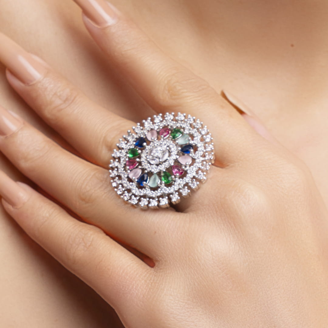 Multicolor American Diamond Statement Ring